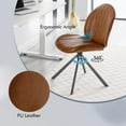thumbnail image 3 of PU Leather Swivel Office Chair No Wheels, Small Comfy Mid Century Armless Desk Chair, Cute Swivel Vanity Chairs No Wheels for Small Spaces, Bedroom,Living Room,Home Office, Brown, 3 of 16