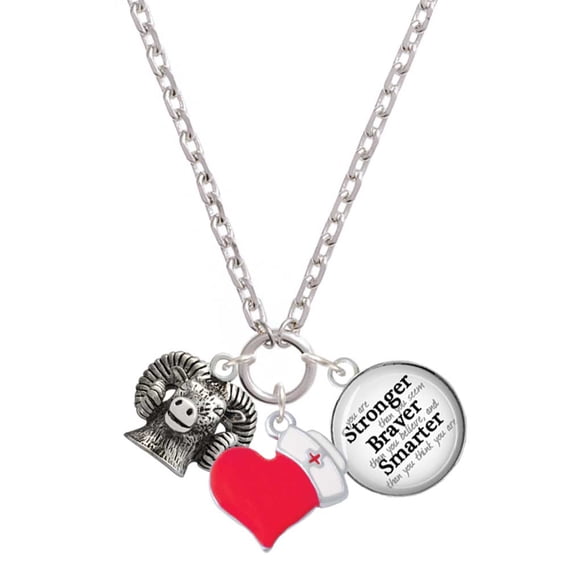 Delight Jewelry Silvertone Ram Head - Red Heart Nurse Strong Zoe Necklace