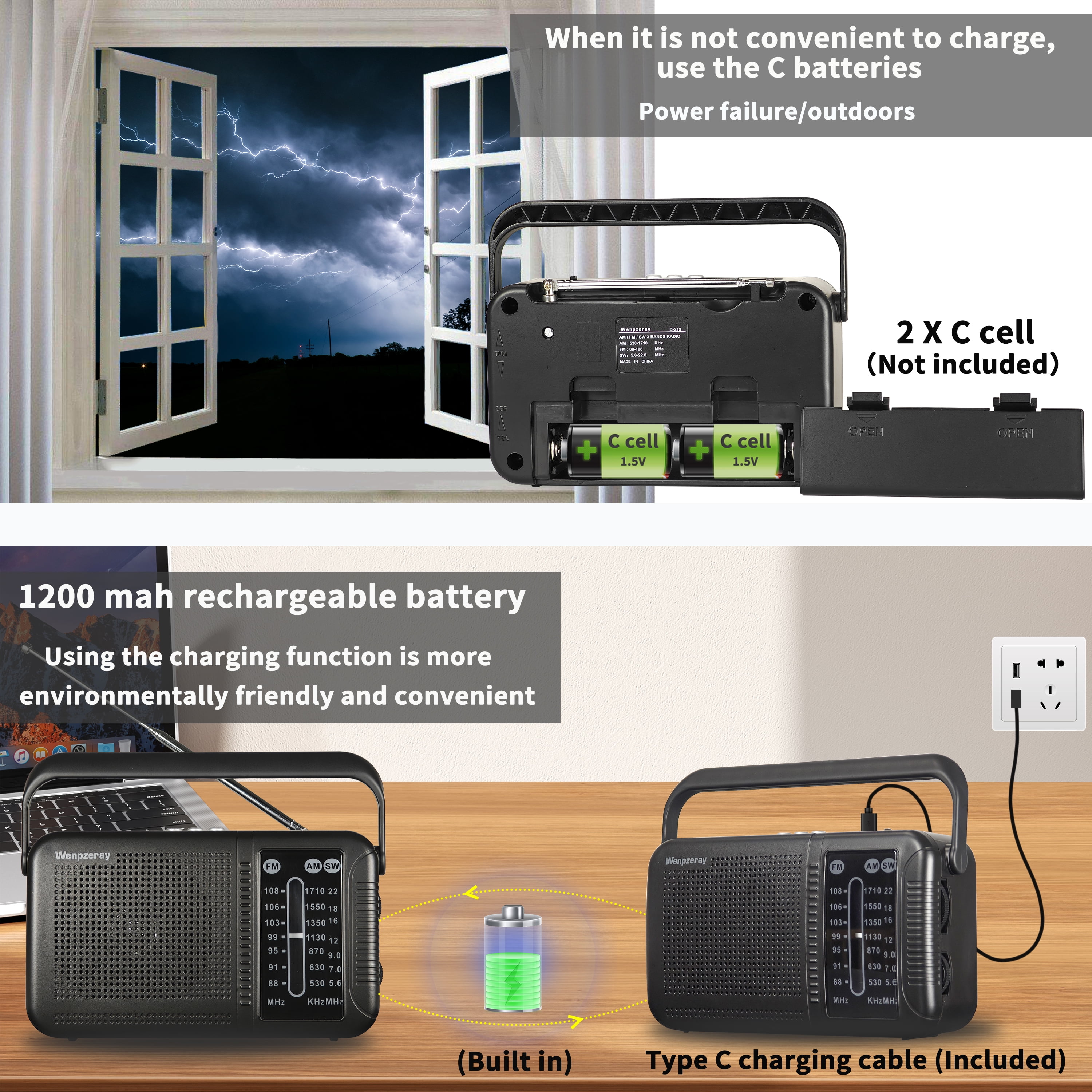 Shortwave AM FM Radio, Retro Receiver Bluetooth Speaker Great Reception, Support TF Card/USB Play, Large Dial Battery Powered Easy to Use for Friend Seniors Elderly (Black)