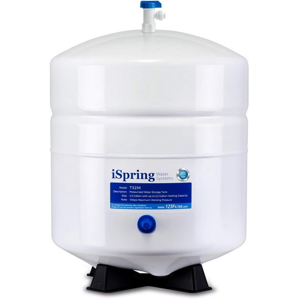 iSpring T32M Tanque de Almacenamiento de Agua Presurizado con Válvula de Bola para Sistemas de Ósmosis Inversa (RO), 4 Galones, Incluye Válvula de Tanque de 1/4"