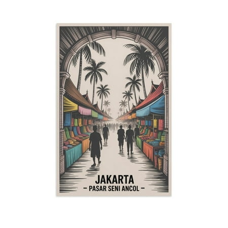 Jakarta Pasar Seni Ancol Ink Sketch Poster Hand Drawn Retro Vintage Travel Market Crafts Wall Art Print Poster