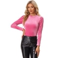 thumbnail image 1 of Blusa de terciopelo para mujer Allegra K manga larga cuello simulado purpurina metálica Rosa Caliente XL, 1 of 5