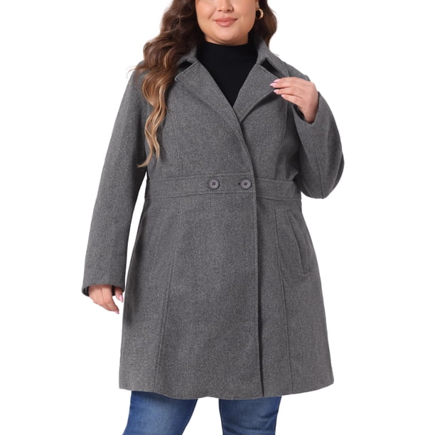 Abrigos de invierno para mujer de talla grande Agnes Orinda, con solapa muesca, abrigo de un solo botón, elegante abrigo largo con bolsillo 2X gris oscuro