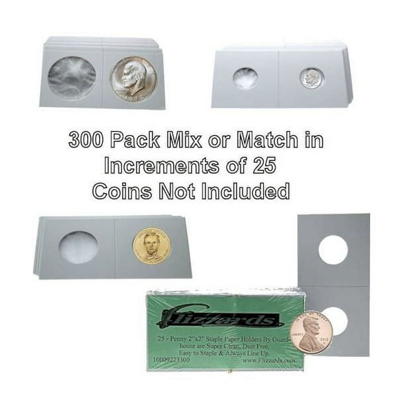 300 Assorted Cardboard/Mylar 2x2 Coin Holder Flips by Guardhouse