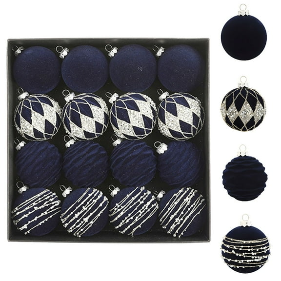 YFTDEF 16 Pcs Velvet Christmas Balls, 2.36 Inch Flocked Ornaments Plastic Decorative Hanging Ornaments for Tree Decoration, Ideal for Holiday Decor and Festive Celebrations, Blue