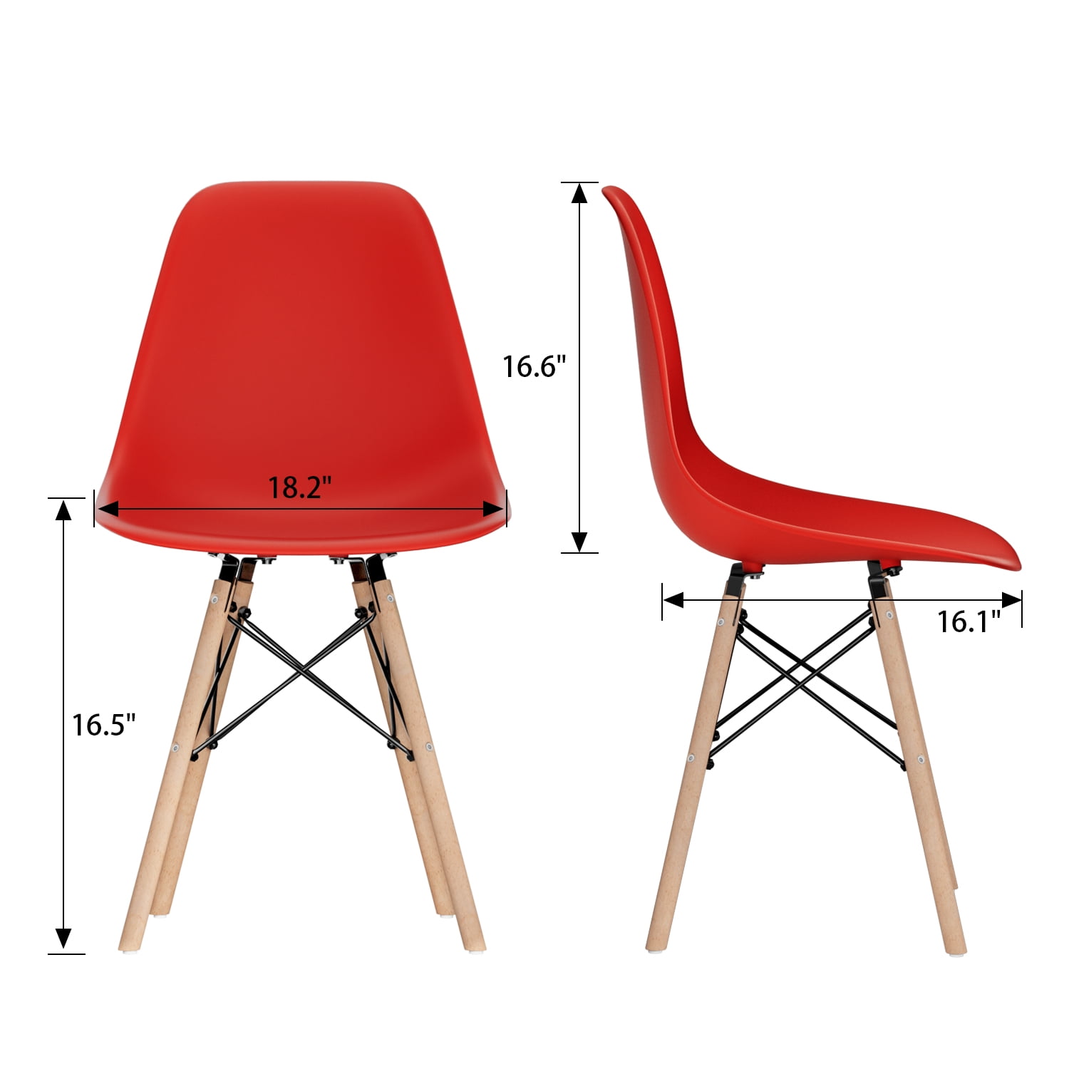 Furmax Modern Dining Chair Set of 4 Mid Century DSW Shell Chair for Kitchen, Dining, Bedroom, Living Room, Red