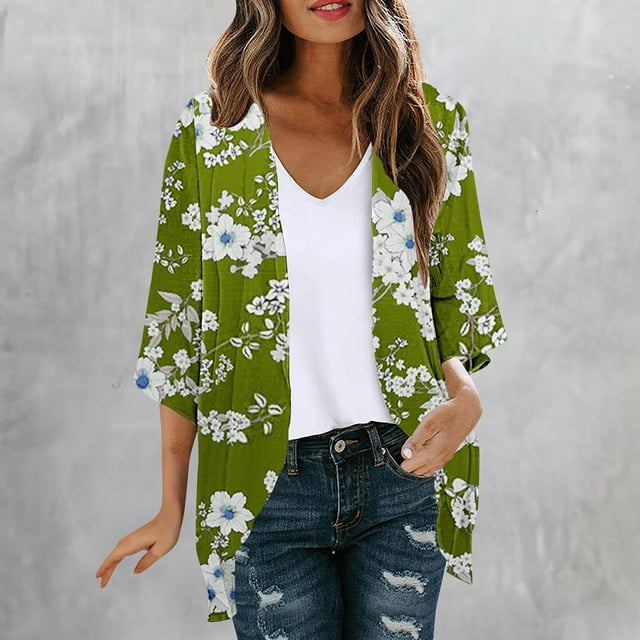 Cárdigan de manga larga para mujer, blusa informal estampada con bolsillo, abrigo tipo cárdigan para mujer