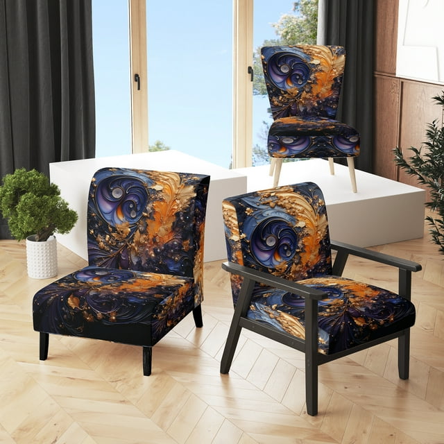 Designart « Mystic VORTEX III » Fauteuil d'Appoint Rembourré Abstrait Doré - Fauteuil Moderne pour Salon