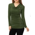 thumbnail image 3 of Top acanalado Allegra K con botones y mangas largas Cuello vuelto para mujer Verde S, 3 of 5