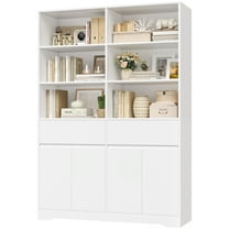 Hiphuta 69"H Modern Bookcases with Doors & Drawers, Large Wooden Display Shelf for Home Office, Wooden Storage Bookshelf for Living Room, White