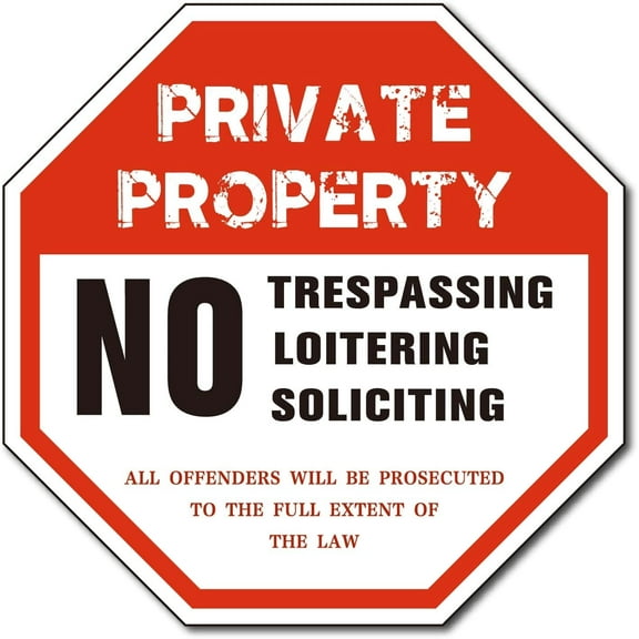 Metal Tin Signs Private Property Warning Signs No Trespassing No Loitering No Soliciting Octagon Vintage Iron Word Sign Waterproof Pre-drilled Holes Indoor or Outdoor Use 12 x 12 Inch