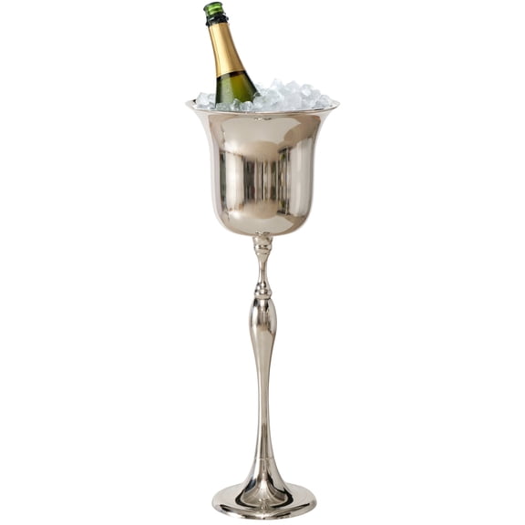 Grand Hotel Champagne Ice Bucket, Free Standing, Silver Aluminum Nickle, 29 Inches Tall, Multi Bottle Capacity