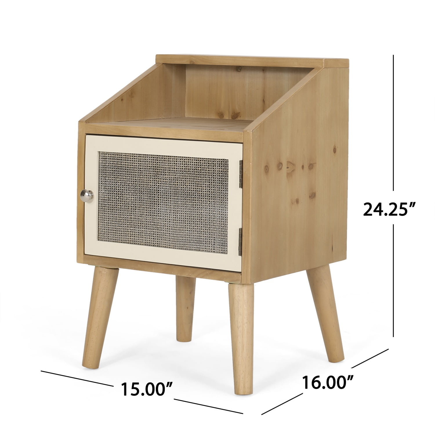 Kadyn Contemporary End Table, Bedside Table with Hutch and Door, Bedside End Table for Living Room, Natural and White Kadyn Contemporary End Table, Bedside Table with Hutch and Door, Bedside End Table for Living Room, Natural and White