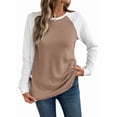 thumbnail image 1 of Hauts à Manches Longues en Tricot Gaufré pour Femmes, Col Rond, Décontracté, Khaki m, 1 of 9