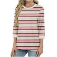 thumbnail image 2 of Bmawag Womens Shirts Plus Size 3/4 Sleeves Crew Neck Striped Lightweight Tops Blouses Casual Loose Women's Trendy Fashion T-Shirts Pink M, 2 of 6