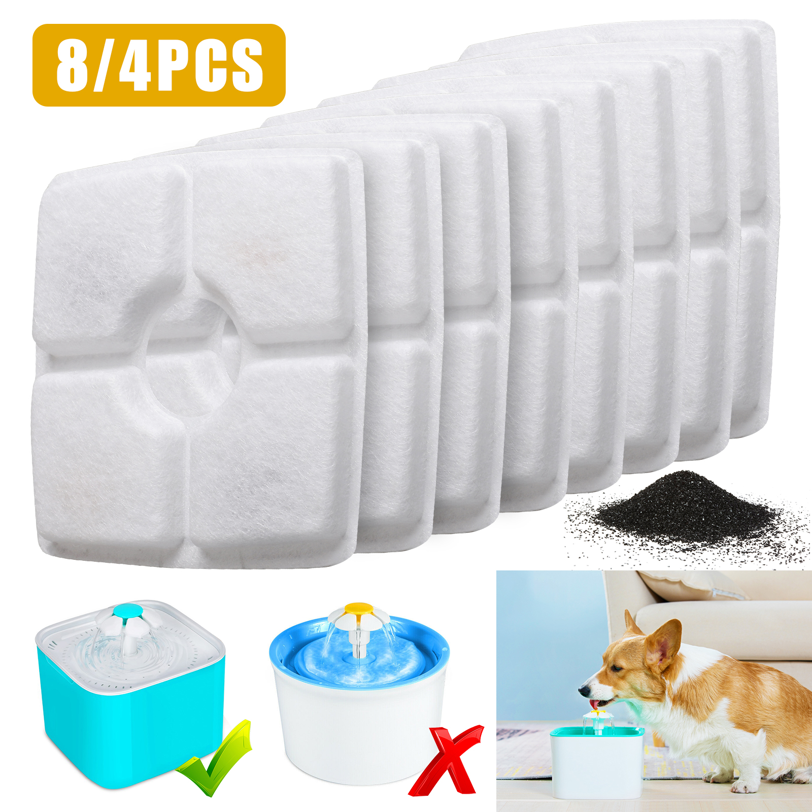 EEEKit Pet Fountain Filters, 8/4Pcs Square Replacement Filters for 84oz