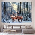 thumbnail image 5 of Winter Tapestry Wall Hanging Deer in Snowy Forest Trees Nature Wall Blankets for Bedroom Living Room Dorm Christmas Decor, 60X40IN, 5 of 5