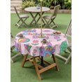 thumbnail image 4 of Outdoor Tablecloth with Umbrella Hole for Patio/Picnic/Party/Camping, Children's Day Waterproof Table Cloth Round Cover Washable, Airplanes Sailing Boats Tree Cartoon Pink (Dia 54"), 4 of 8