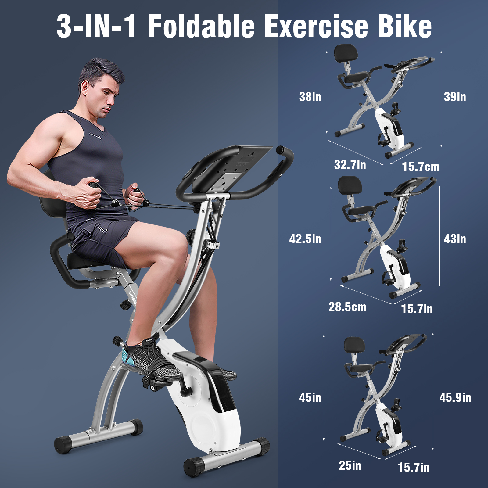 Wonder Maxi Exercise Bike Magnetic Fitness Cycle Folding Stationary Bike Indoor Home Use(White) - image 3 of 7