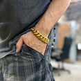 thumbnail image 2 of Mens 24k Gold Plated Miami Cuban Link Hip Hop Bracelet 316L Stainless Steel 8.5" 20MM Thick, 2 of 9