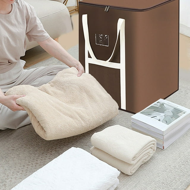 Storage Box Storage Containers Large Capacity Quilt Storage Bag, Non Woven Fabric Organizer for Blankets, Clothes, Travel, Moving, Dormitory, Foldable Reusable Packing Tote