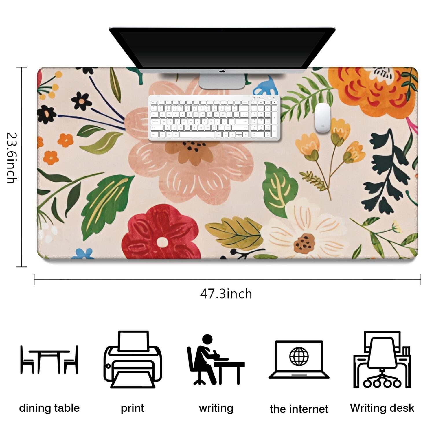 Long Mouse Pads for Desk,Bright Pioneer Flower Desk Mats on Top Of Desks, Desk Mouse Pad Extra Large with 3mm Non-Slip Base and Stitched Edge for Gaming,Office,Work,Home 47.3"x23.6"