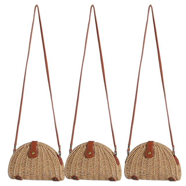 Bolso bandolera de paja para mujer, bolso de hombro de paja con rayas de vid, bolso de playa tejido a mano para verano
