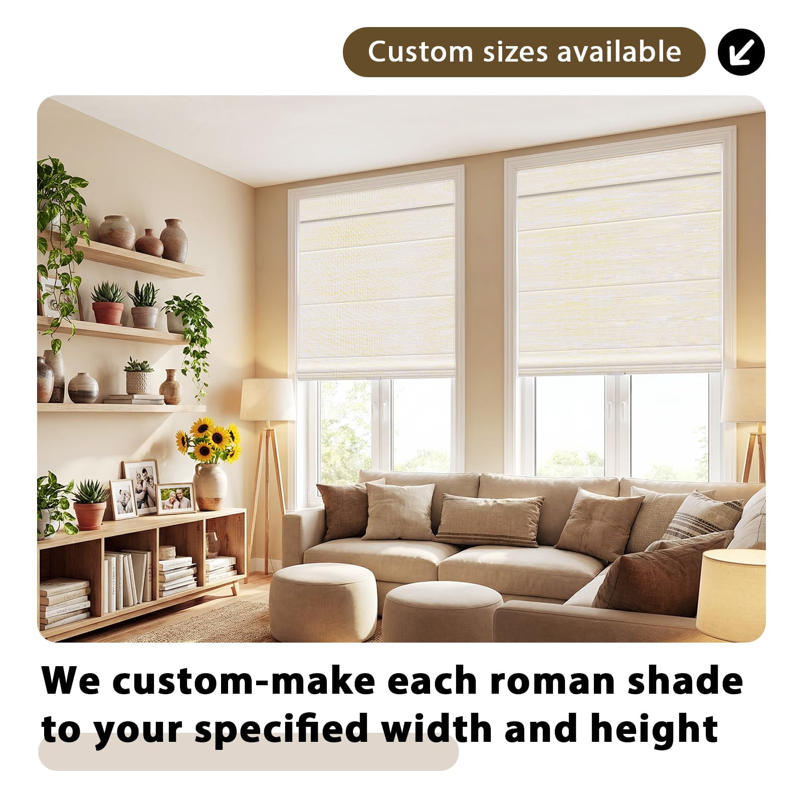 Shade&Beyond No Drill Cordless Roman Shades for Windows, 30" W x 64" H Blackout Window Blinds, UV Protection Privacy Shades for Bedroom Living Room Office, Beige