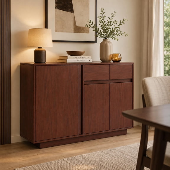 55 Inch Buffet Cabinet, Coffee Bar Cabinet, Sideboard, Kitchen Buffet Cabinet, Bar Cabinet, Storage Cabinet with 3 Doors 2 Drawers, Modern Console Cabinet for Kitchen Entryway, Walnut