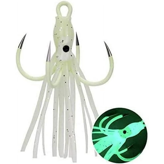 10pcs Soft Luminous Octopus Trolling Saltwater Freshwater Bait Squid Skirt Fishing Lures Glow in Dark, Jigging Bait with Hook