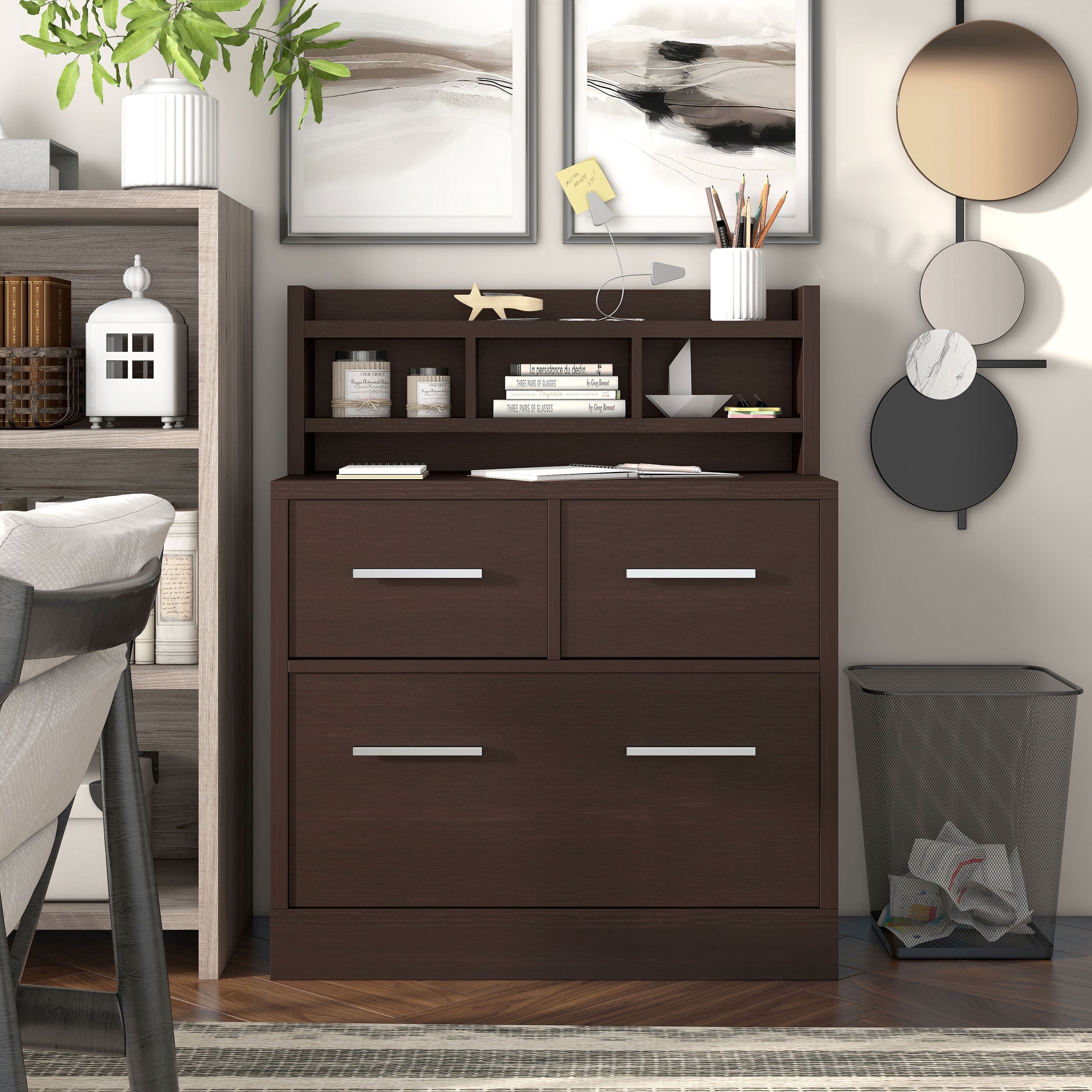 Elm 3-Drawer File Cabinet, Cappuccino