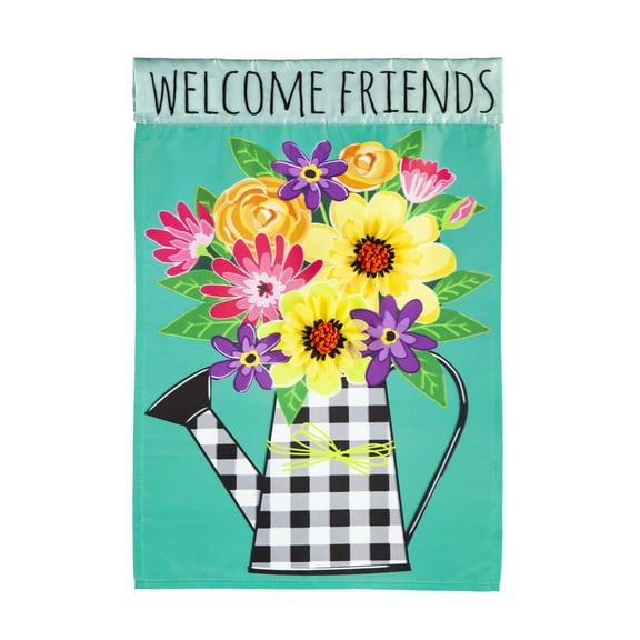 Buffalo Check Watering Can Garden Applique Flag