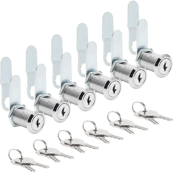 6 Pack Cabinet Cam Locks Keyed Alike, 1-1/8" (30mm) Cam Lock Set for Cabinets Drawers Mailbox Tool Box RV, File Cabinet Locks with Keys