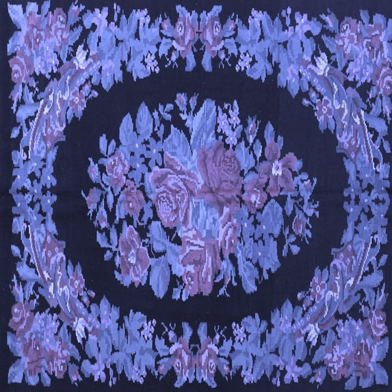 Ahgly Company Indoor Square Medallion Blue French Area Rugs, 8' Square