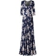 thumbnail image 1 of Bon Rosy, Women's, 3/4 Sleeve V-Neck Printed Maxi Faux Wrap Dress, Navy Ivory, M, 1 of 2