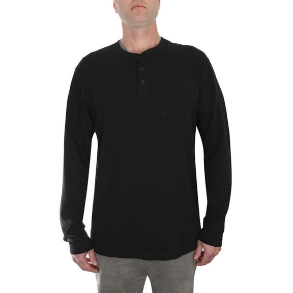 LAYER UP LONG SLEEVE HENLEY WAFFLE IN BLACK