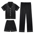 thumbnail image 2 of CAIXIA Girls Pajamas Size 10 3pcs Cute Print Summer Silk Pj Set Short Sleeve Long Pants with Shorts Satin Pjs Sleepwear Loungewear Clothes Comfortable Nights,79-Black, 2 of 3