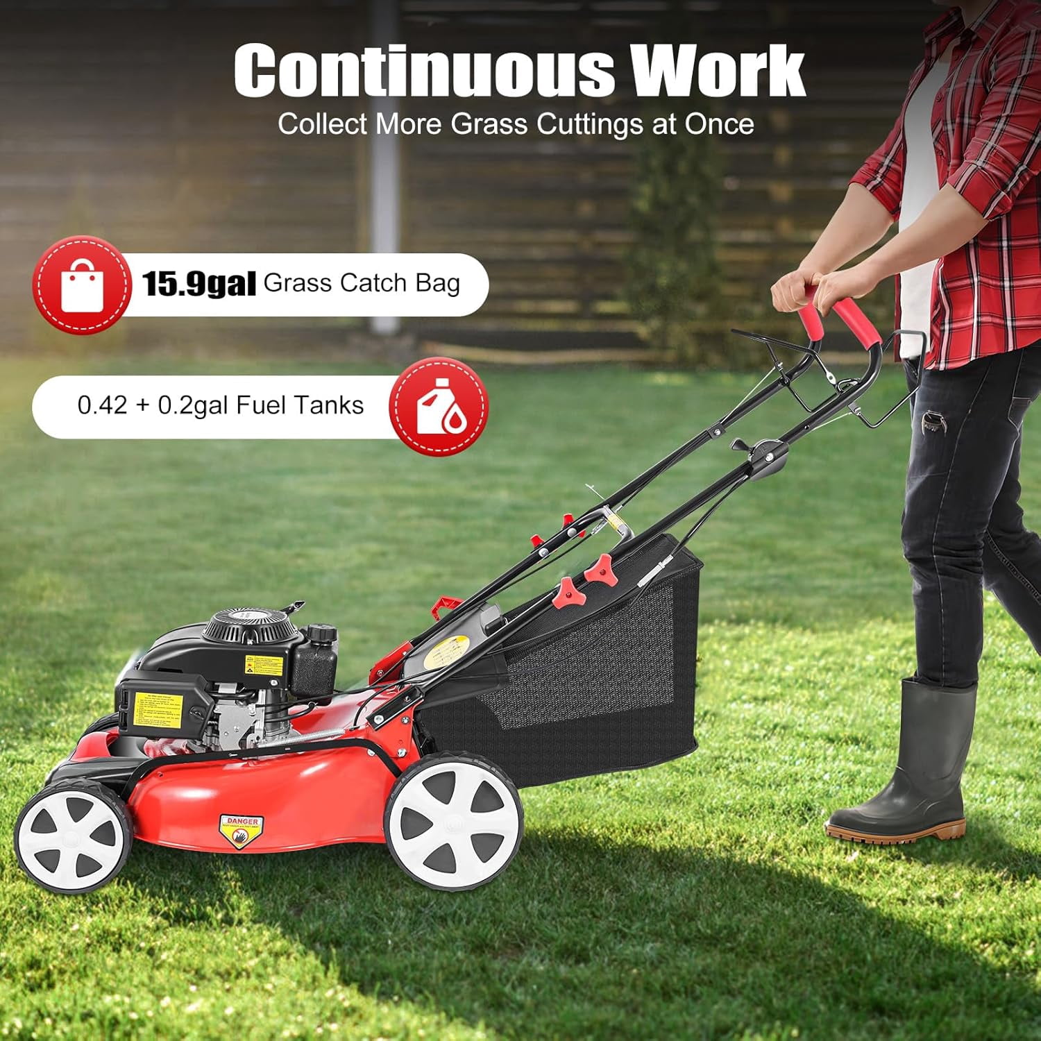 20-Inch Self-Propelled Gas Lawn Mower 140cc 4-Stroke Engine, 3-in-1 Rear Bag/Mulch/Side Discharge, 8-Position Height Adjustment, 60L Grass Bag, Ideal for Lawn Weeding