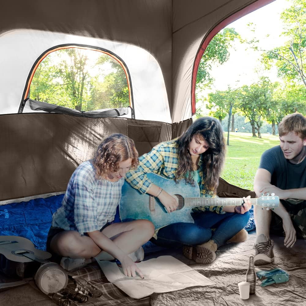 CAMPROS 6 Person Camping Tent Waterproof Windproof Family Tent, Double Layer, Portable with Carry Bag