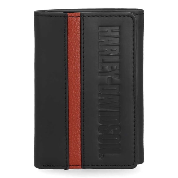 Harley-Davidson Men's H-D Center Block Tri-Fold Genuine Leather Wallet, Black, Harley Davidson