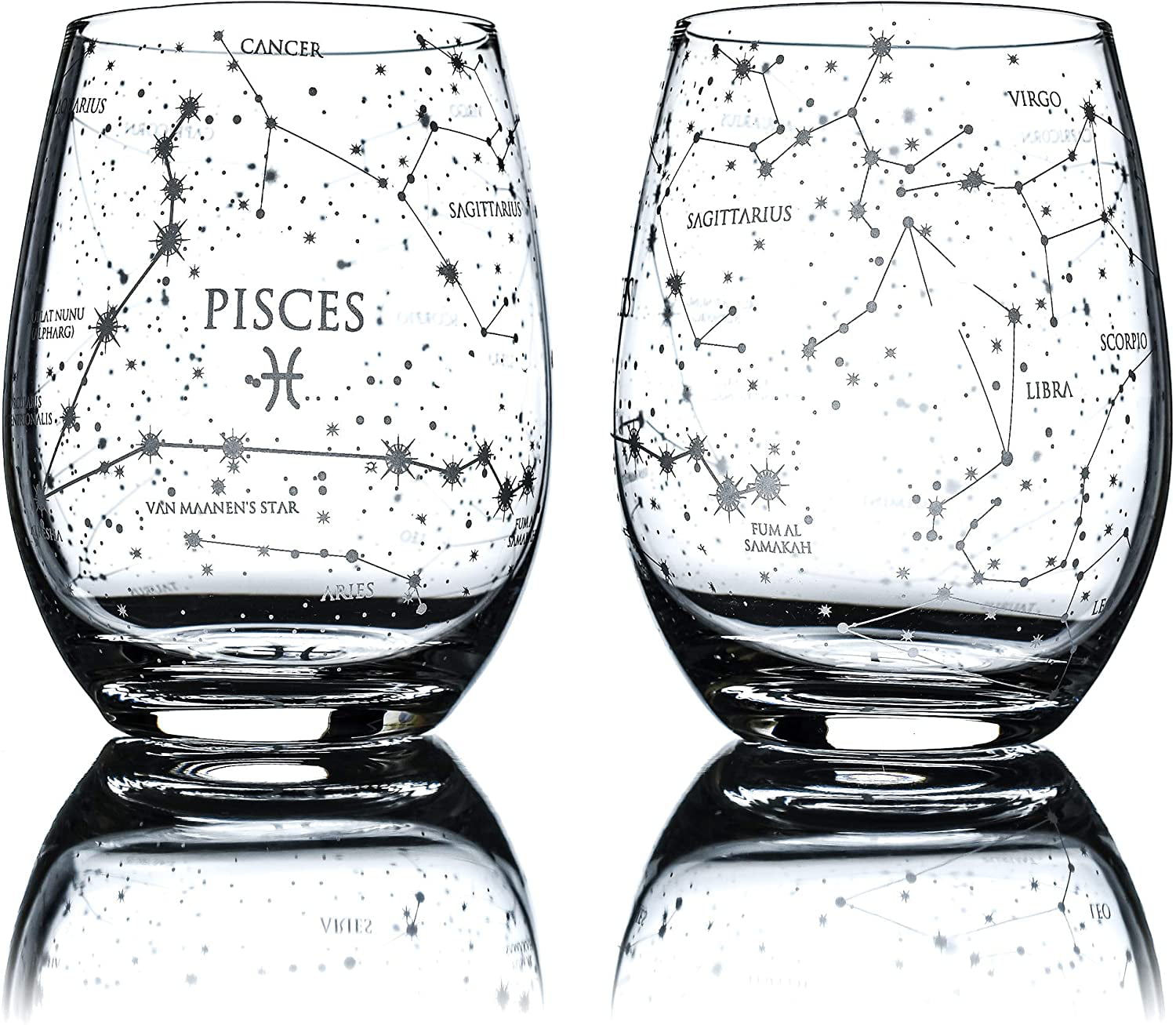 Pisces Wine Glass Stemless Wine Glasses Astrology Gifts for Women Men Constellation Glass Define Design Zodiac Sign Horoscope Gift 