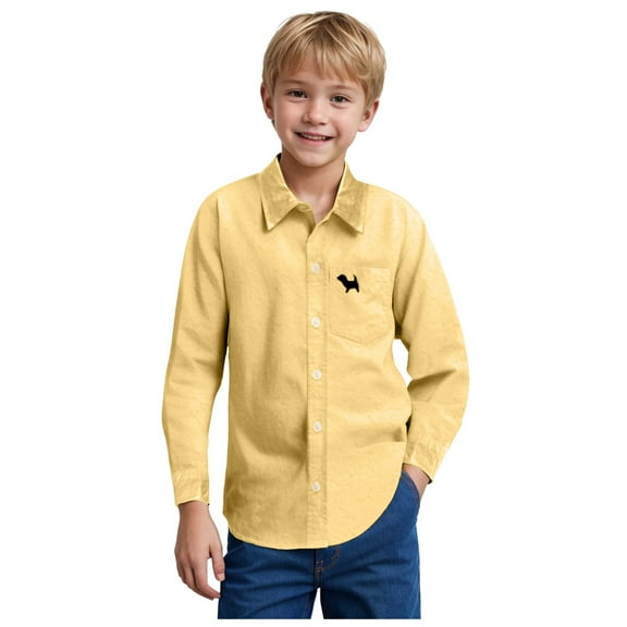 LXFHUW Boy Button Down Shirt Boys Red Shirt Boys' Long Sleeve Dress Shirts Formal Uniform Solid Cotton Button Down Shirts Yellow 2-3 Years