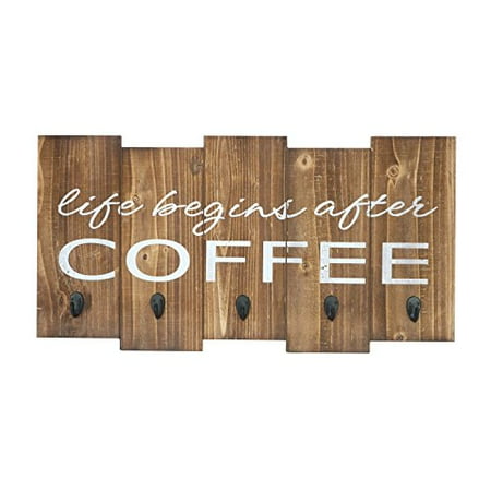 Barnyard Designs Life Begins After Coffee Mug Holder - Rack - Display, Rustic Farmhouse Wood Coffee Wall Decor Sign for Kitchen, Bar, Cafe 25" x 13"