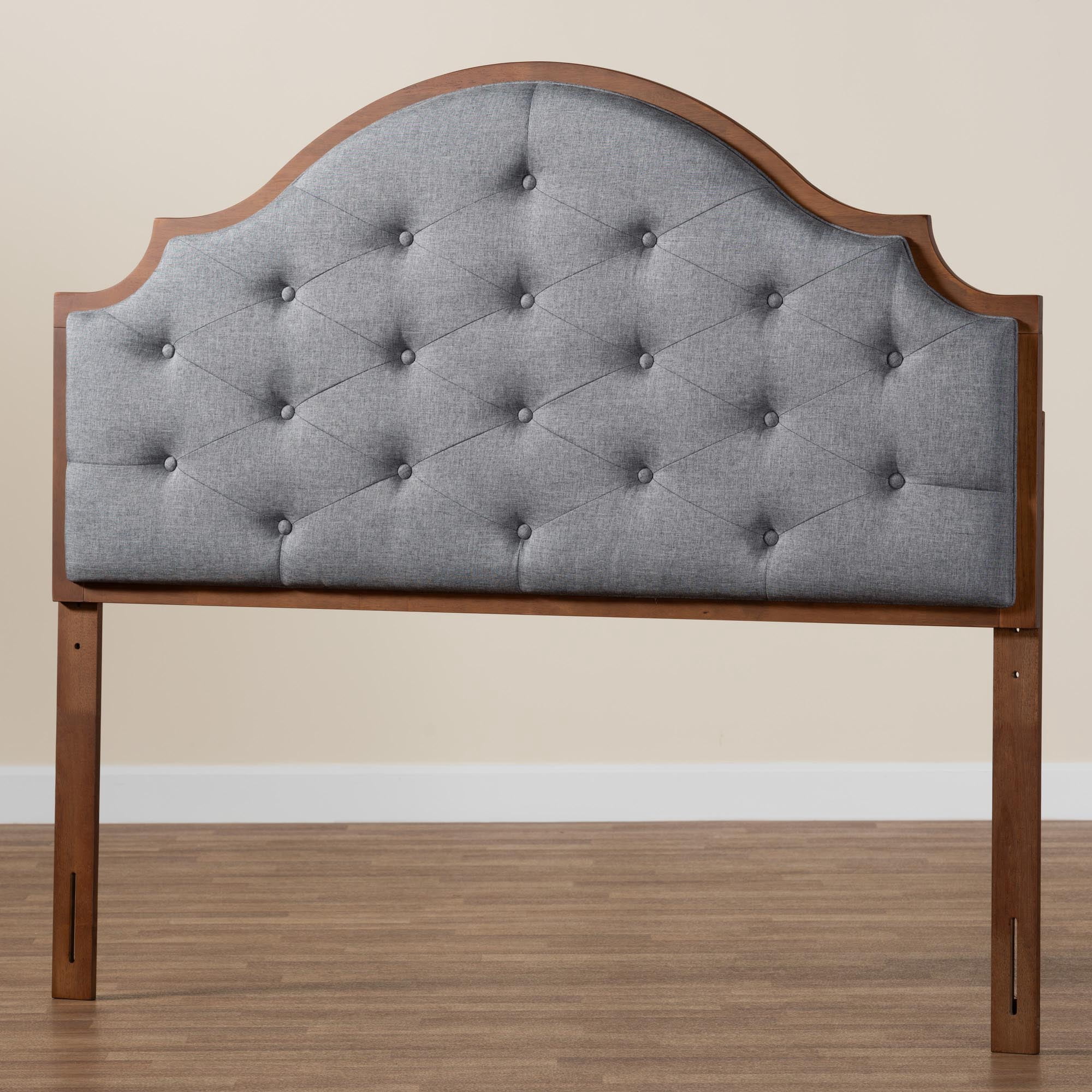 Baxton Studio Premala Classic and Traditional Grey Fabric and Walnut Brown Finished Wood King Size Headboard