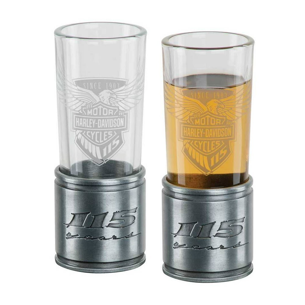 HarleyDavidson 115th Anniversary Metal Shooter Shot Glass Set, 2 oz