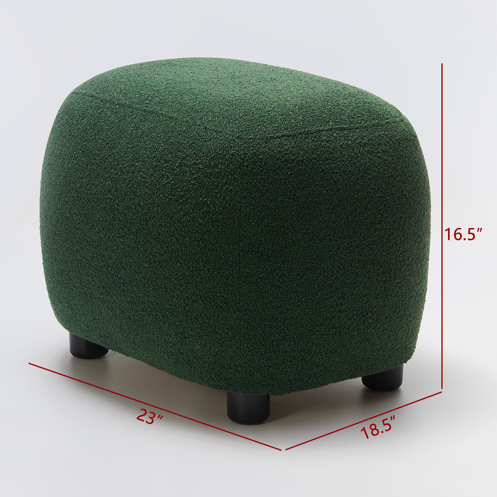 Round Boucle Upholstered Ottoman Chair, Footstool with Soft Padded Seat, Fully Assembled Modern Sofa Couch Footrest, Extra Seating for Bedroom Entryway, Green(18.5" D x 23" W x 16.5" H)