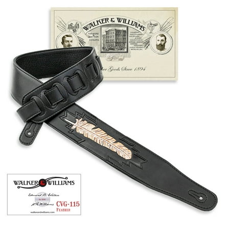 Hand Tooled Black Leather - walker & williams cvg-115 black leather paddedguitar strap hand tooled feather
