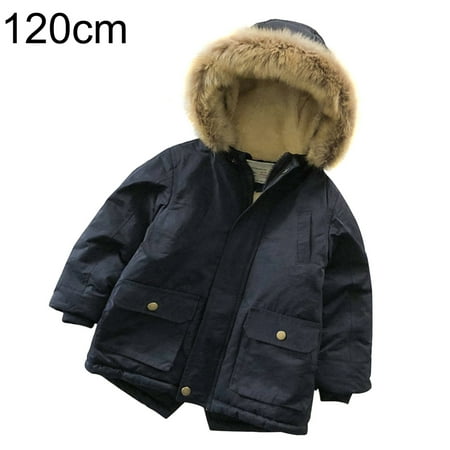 

Journey Children Boys Coat Fleece Lined Thickened Cotton Coat Winter Fashion Hooded Kid Cotton Jackets(Navy Blue 120cm)