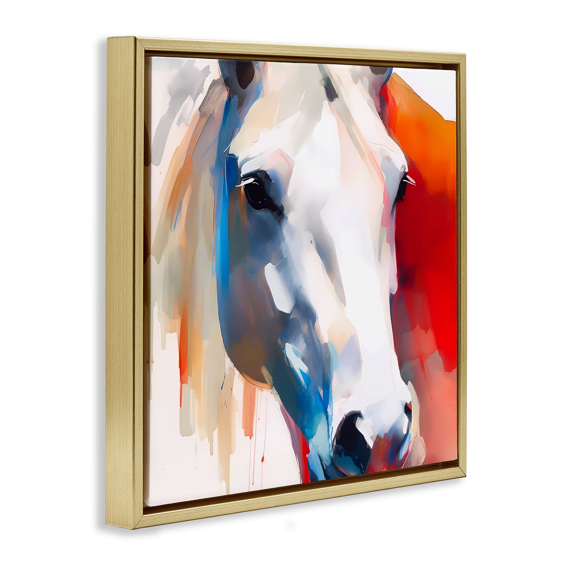 Stupell Industries Horse Close Up Face Animals & Insects Painting Gold Floater Framed Canvas Art Print Wall Art, 18 x 18