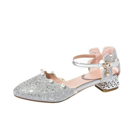 

Cathalem Heels for Girls Closed Toe Girls Sandals Low Heel Dress Ankle Strap Wedding Party Shoes for Little Kid/Big Kid (Silver 29)